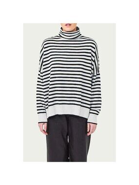 Wispr Womens Medium Brodie Mockneck Striped Sweater Black White (KK675)